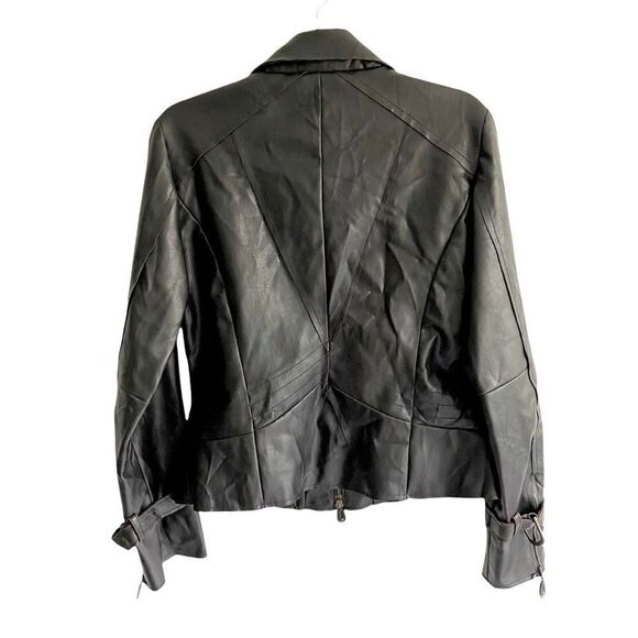 SPANNER Faux Leather Zip Front Moto Biker Jacket Dark Brown S - Picture 4 of 8